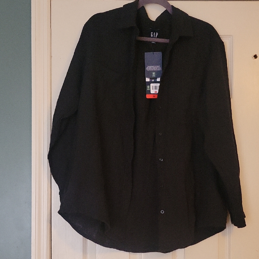 GAP Classic Black Oversized Long Sleeve Cotton Button Up Shirt Size Medium NWT